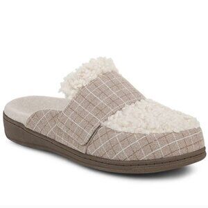 Vionic SZ 8 Gemma ll Cream Plaid Sherpa Slip On Orthro Clog Mocha relax Comfort